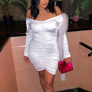 Custom made white dress with feathers